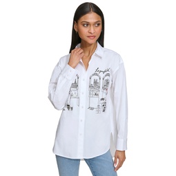 Womens Shopping Girl Cotton Long-Sleeve Shirt