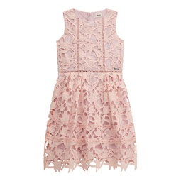 Big Girls Sleeveless All Over Lace Lined Dress with Metal Placket Logo
