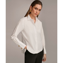 Womens Button Front Collared Shirt