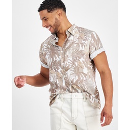 Mens Tropical-Print Short-Sleeve Button-Down Shirt