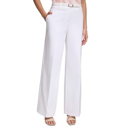 Petite Belted Wide-Leg Mid-Rise Pants