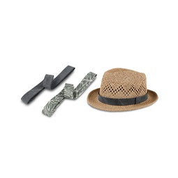 Mens Packable Open Weave Fedora Hat with Two Interchangeable Bands