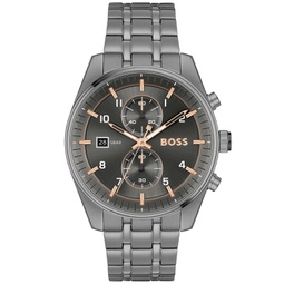 BOSS Mens Skytraveller Quartz Fashion Chrono Ionic Plated Gray Steel Watch 44mm