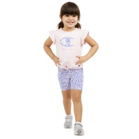 Little Girls Logo-Graphic Flutter-Sleeve T-Shirt & Bike Shorts 2 Piece Set