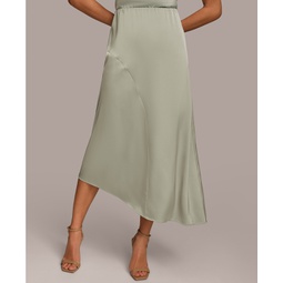 Womens Asymmetric Satin Midi Skirt