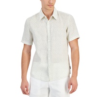 Mens Slim-Fit Floral Ditsy-Print Button-Down Linen Shirt
