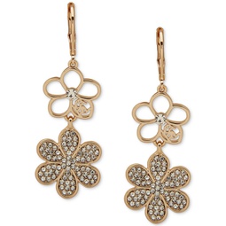 Gold-Tone Crystal Pave Flower Double Drop Earrings