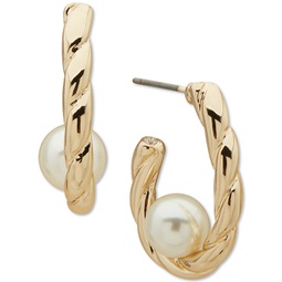 Gold-Tone Imitation Pearl Twisted C-Hoop Earrings