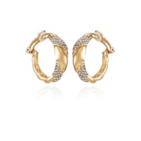 Gold-Tone Woven Glass Stone Clip On Hoop Earrings