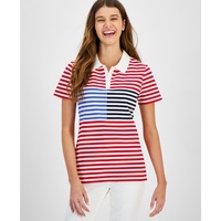 Womens Striped Short Sleeve Polo Shirt