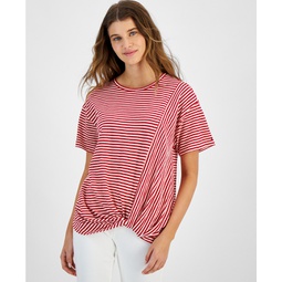 Womens Striped Twist-Hem T-Shirt