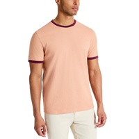 Mens Contrast-Trim Textured Short Sleeve T-Shirt