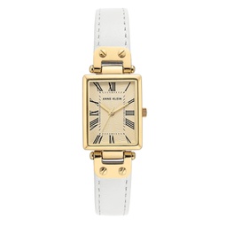 Gold-Tone and White Leather Strap Watch 21.5mm