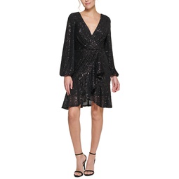 Sequinned Faux-Wrap Fit & Flare Dress