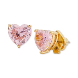 Gold-Tone Stone Heart Stud Earrings
