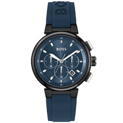 BOSS Mens One Blue Silicone Strap Watch 44mm