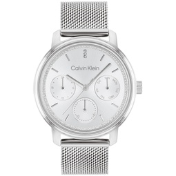 Womens Silver-Tone Stainless Steel Mesh Bracelet Watch 34mm