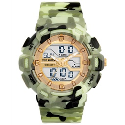 Womens Digital Green Camouflage Pattern Silicone Band Watch 51mm