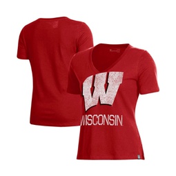 Womens Red Wisconsin Badgers Logo Performance V-Neck T-shirt