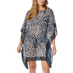 Womens Printed Contours Tie-Waist Caftan Cover-Up