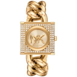 Womens Mk Chain Lock Quartz Three-Hand Gold-Tone Stainless Steel Watch 25mm