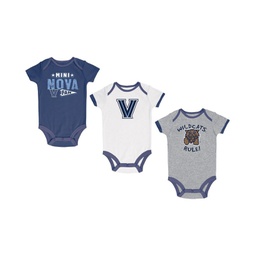 Infant Boys and Girls Navy Heather Gray White Villanova Wildcats Three-Pack Bodysuit Set