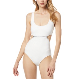 Womens Zip-Trim Cutout One-Piece Swimsuit