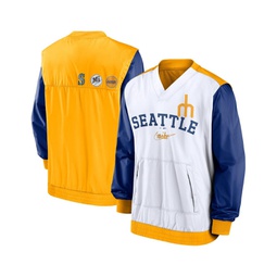 Mens White Gold Seattle Mariners Rewind Warmup V-Neck Pullover Jacket