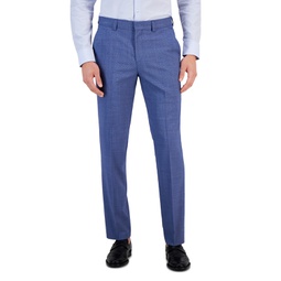 Mens Modern-Fit Stretch Mid Blue Micro-Houndstooth Wool Suit Pants