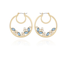 Gold-Tone Glass Stone Hoop Earrings