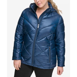 Plus Size Shine Hooded Packable Puffer Coat