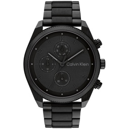 Mens Multifunction Black Stainless Steel Bracelet Watch 44mm