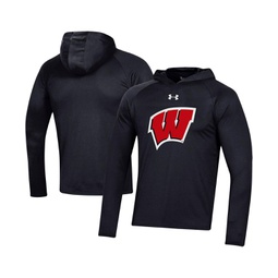 Mens Black Wisconsin Badgers School Logo Raglan Long Sleeve Hoodie Performance T-shirt