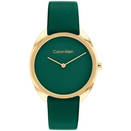 Womens Quartz Green Leather Strap Watch 34mm