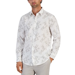 Mens Dotted Floral Print Long-Sleeve Button-Up Shirt