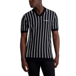 Karl Lagerfeld Mens V-neck Striped Sweater Polo Shirt with Logo
