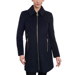 Womens Wool Blend Zip-Front Coat