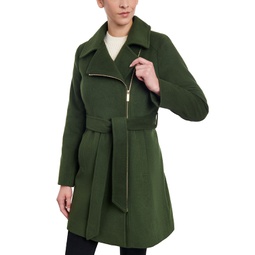 Womens Asymmetric Wool Blend Wrap Coat