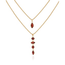 Gold-Tone Red Glass Stone Layered Necklace Set 18 30 + 2 Extender