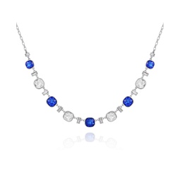 Silver-Tone Blue and Clear Glass Stone Statement Necklace 18 + 3 Extender