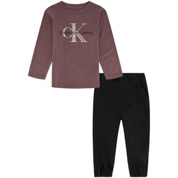 Little Boys Classic Logo Long Sleeve Jersey T-shirt and Twill Joggers 2 Piece Set