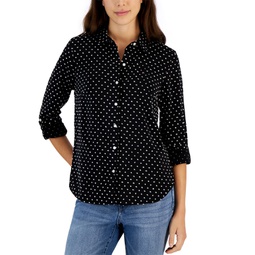 Womens Clip-Dot Roll-Sleeve Shirt