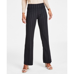 Petite High-Rise Pull-On Chalk-Stripe Trousers