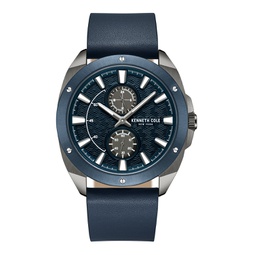 Mens Dress Sport Blue Dark Genuine Leather Watch 43mm