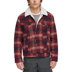 Mens Plaid Fleece-Lined Trucker Jacket