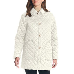 Womens Imitation-Pearl-Button Quilted Coat
