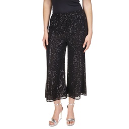 Womens Sequin Cropped Wide-Leg Pants