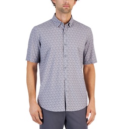 Mens Alfatech Geometric Print Stretch Button-Up Short-Sleeve Shirt