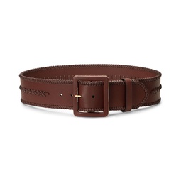 Womens Whipstitched Leather Wide Belt