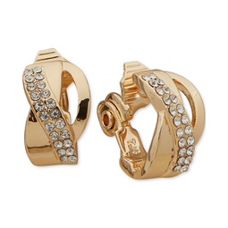 Gold-Tone Crystal Twisted Stud Clip On Earrings